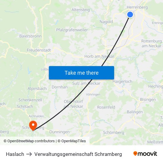 Haslach to Verwaltungsgemeinschaft Schramberg map