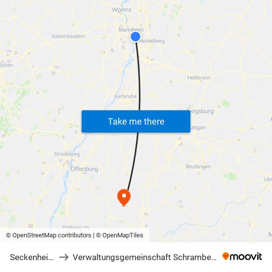 Seckenheim to Verwaltungsgemeinschaft Schramberg map