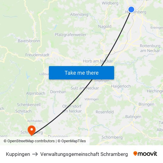 Kuppingen to Verwaltungsgemeinschaft Schramberg map