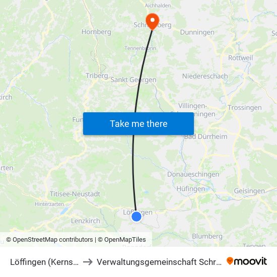 Löffingen (Kernstadt) to Verwaltungsgemeinschaft Schramberg map