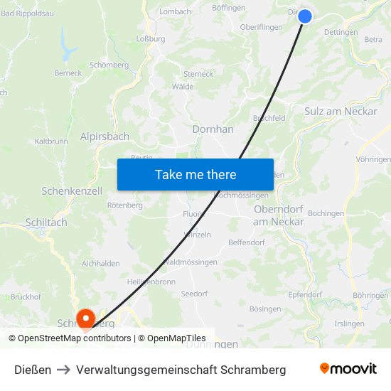 Dießen to Verwaltungsgemeinschaft Schramberg map