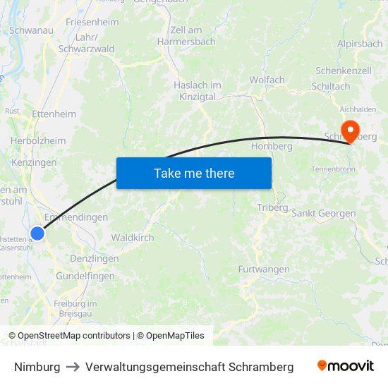 Nimburg to Verwaltungsgemeinschaft Schramberg map