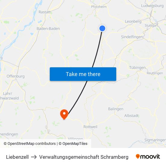 Liebenzell to Verwaltungsgemeinschaft Schramberg map