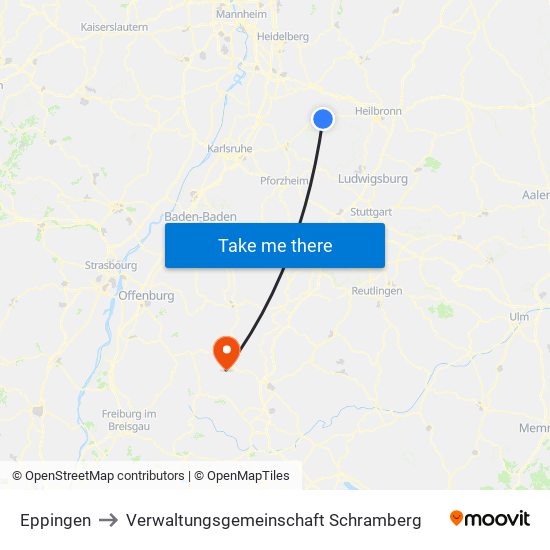 Eppingen to Verwaltungsgemeinschaft Schramberg map