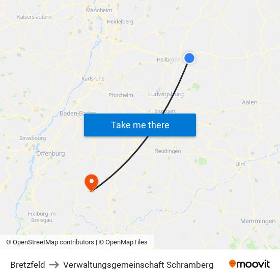 Bretzfeld to Verwaltungsgemeinschaft Schramberg map
