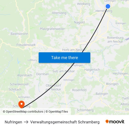 Nufringen to Verwaltungsgemeinschaft Schramberg map