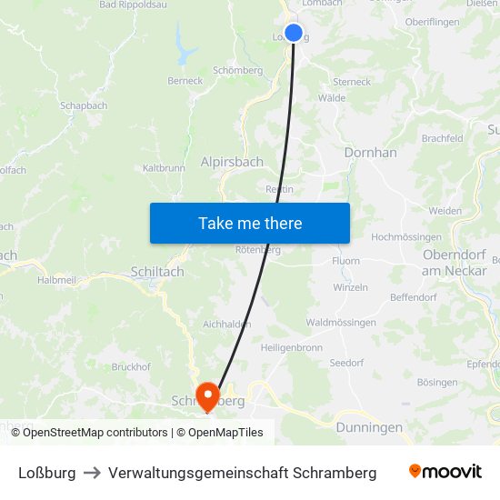 Loßburg to Verwaltungsgemeinschaft Schramberg map