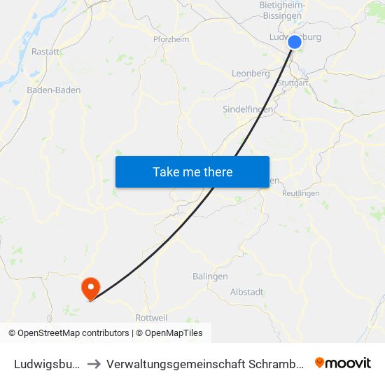 Ludwigsburg to Verwaltungsgemeinschaft Schramberg map