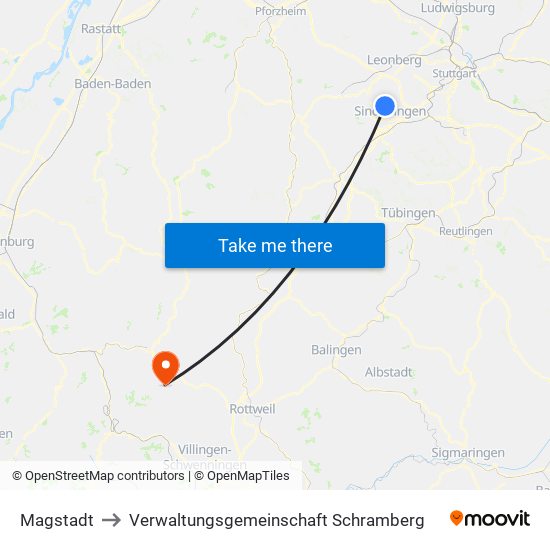 Magstadt to Verwaltungsgemeinschaft Schramberg map