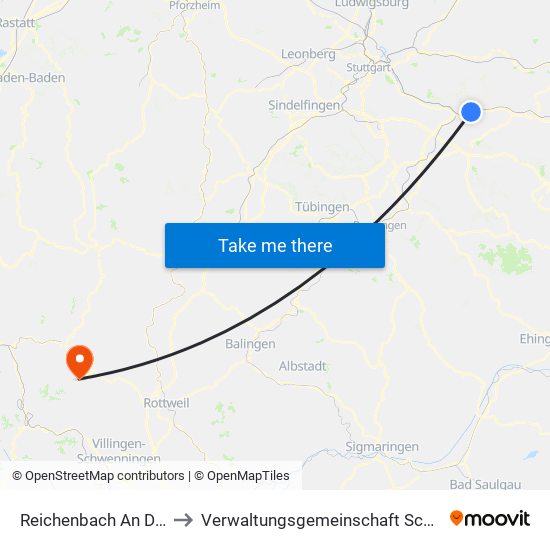 Reichenbach An Der Fils to Verwaltungsgemeinschaft Schramberg map