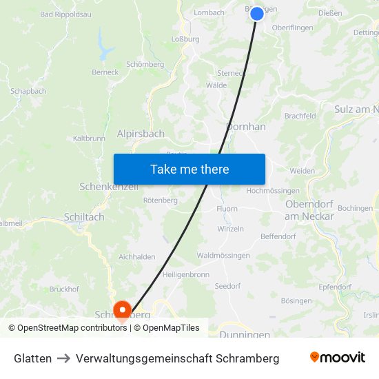 Glatten to Verwaltungsgemeinschaft Schramberg map