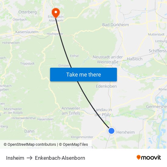 Insheim to Enkenbach-Alsenborn map