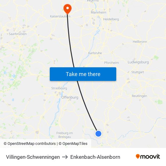 Villingen-Schwenningen to Enkenbach-Alsenborn map