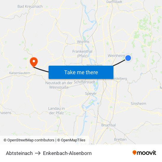 Abtsteinach to Enkenbach-Alsenborn map