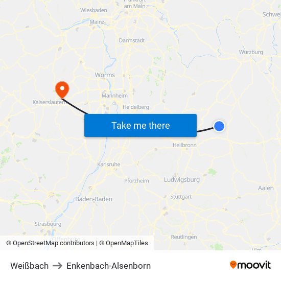 Weißbach to Enkenbach-Alsenborn map