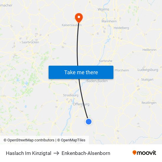Haslach Im Kinzigtal to Enkenbach-Alsenborn map