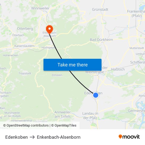 Edenkoben to Enkenbach-Alsenborn map