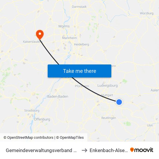 Gemeindeverwaltungsverband Plochingen to Enkenbach-Alsenborn map