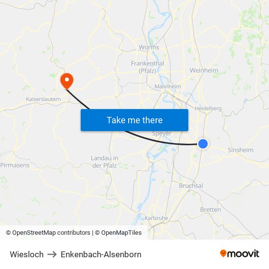 Wiesloch to Enkenbach-Alsenborn map