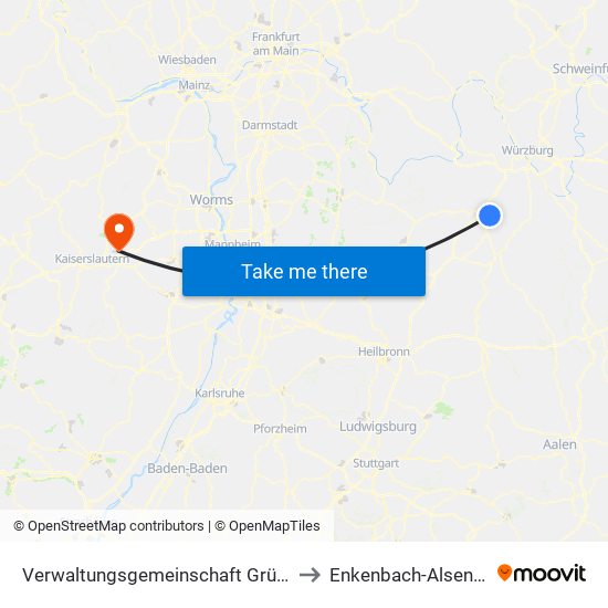 Verwaltungsgemeinschaft Grünsfeld to Enkenbach-Alsenborn map