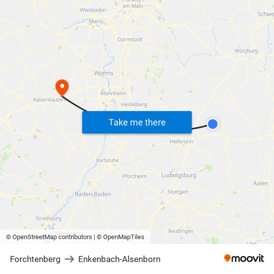 Forchtenberg to Enkenbach-Alsenborn map