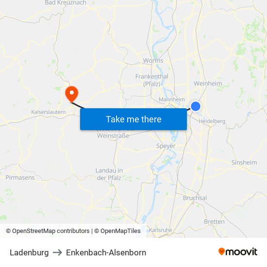 Ladenburg to Enkenbach-Alsenborn map