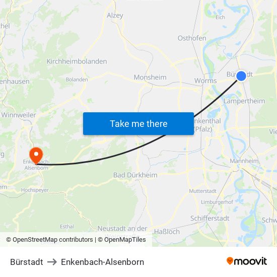 Bürstadt to Enkenbach-Alsenborn map