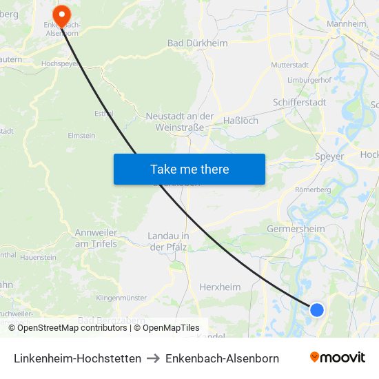 Linkenheim-Hochstetten to Enkenbach-Alsenborn map