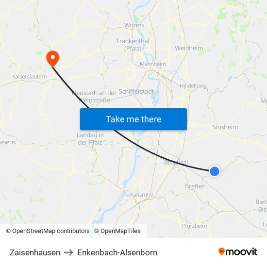 Zaisenhausen to Enkenbach-Alsenborn map