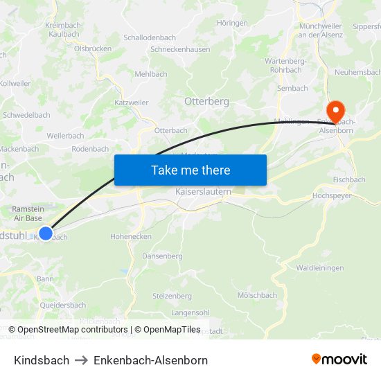 Kindsbach to Enkenbach-Alsenborn map