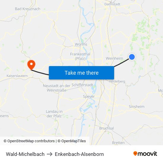 Wald-Michelbach to Enkenbach-Alsenborn map