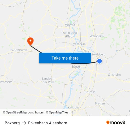 Boxberg to Enkenbach-Alsenborn map