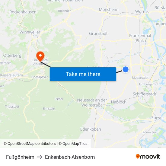 Fußgönheim to Enkenbach-Alsenborn map
