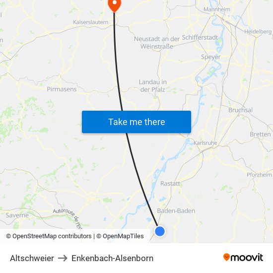 Altschweier to Enkenbach-Alsenborn map