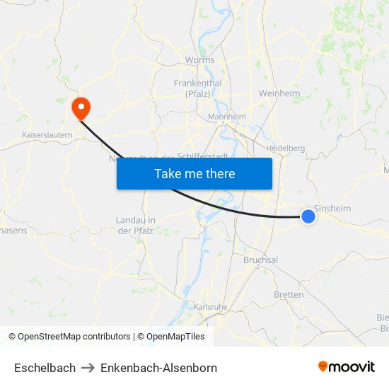 Eschelbach to Enkenbach-Alsenborn map