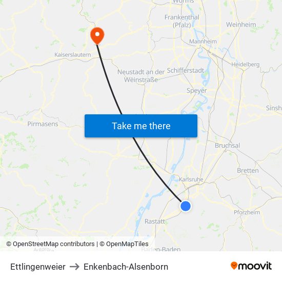 Ettlingenweier to Enkenbach-Alsenborn map