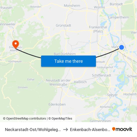 Neckarstadt-Ost/Wohlgelegen to Enkenbach-Alsenborn map