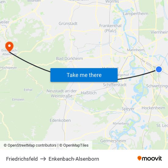 Friedrichsfeld to Enkenbach-Alsenborn map