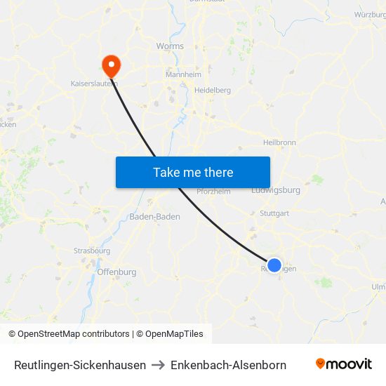 Reutlingen-Sickenhausen to Enkenbach-Alsenborn map