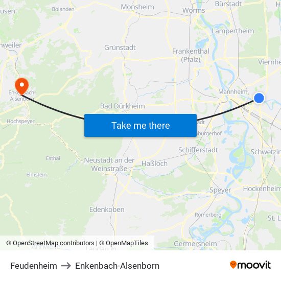 Feudenheim to Enkenbach-Alsenborn map