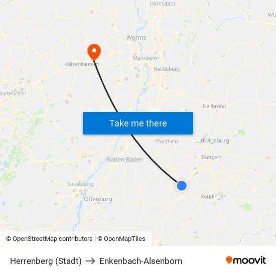 Herrenberg (Stadt) to Enkenbach-Alsenborn map