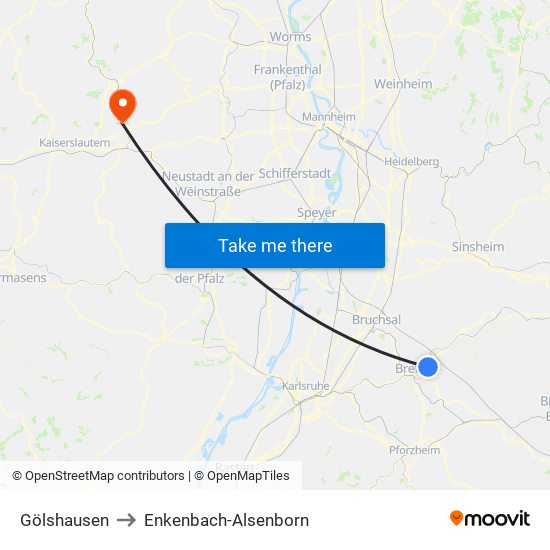 Gölshausen to Enkenbach-Alsenborn map