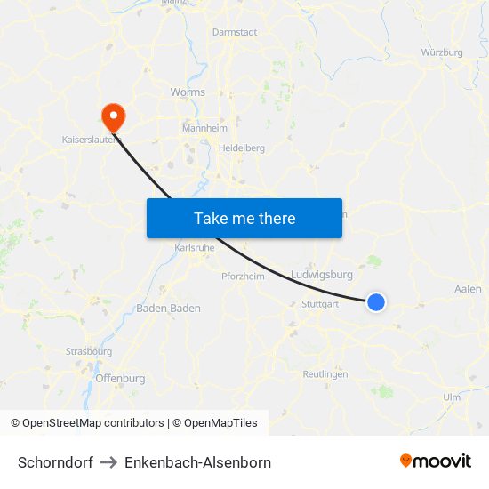 Schorndorf to Enkenbach-Alsenborn map