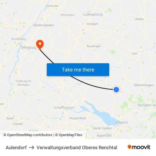 Aulendorf to Verwaltungsverband Oberes Renchtal map