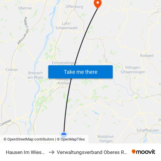 Hausen Im Wiesental to Verwaltungsverband Oberes Renchtal map