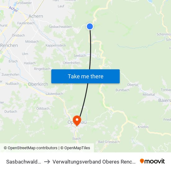 Sasbachwalden to Verwaltungsverband Oberes Renchtal map