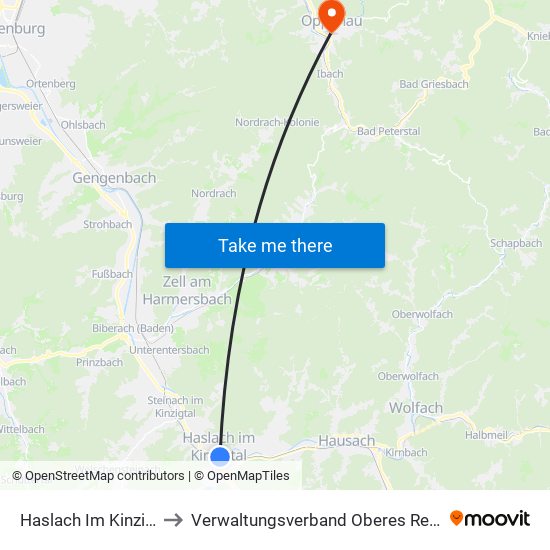 Haslach Im Kinzigtal to Verwaltungsverband Oberes Renchtal map