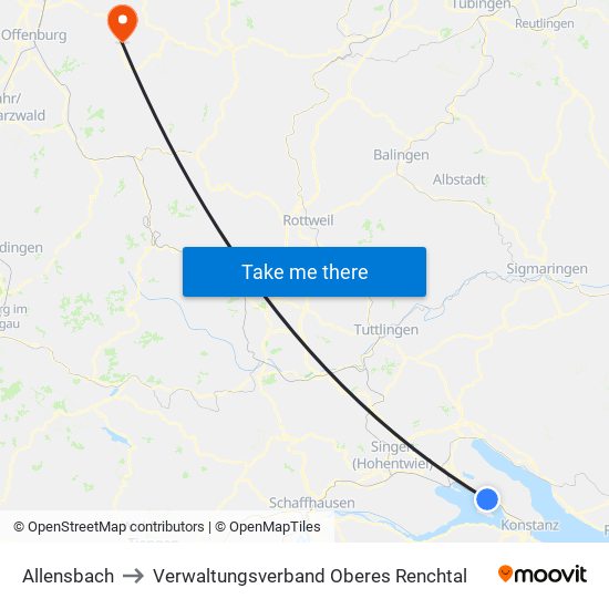 Allensbach to Verwaltungsverband Oberes Renchtal map