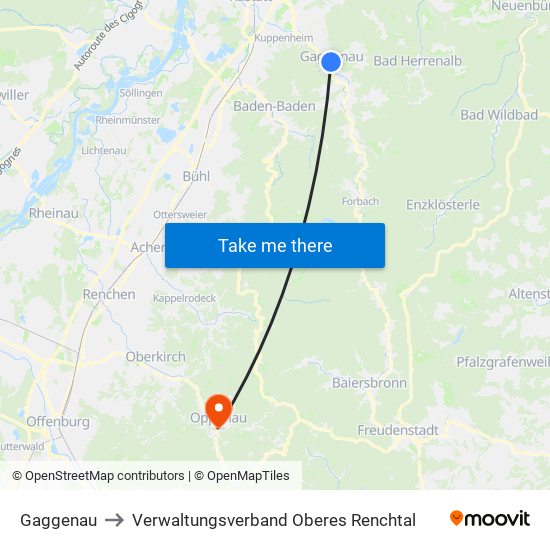 Gaggenau to Verwaltungsverband Oberes Renchtal map