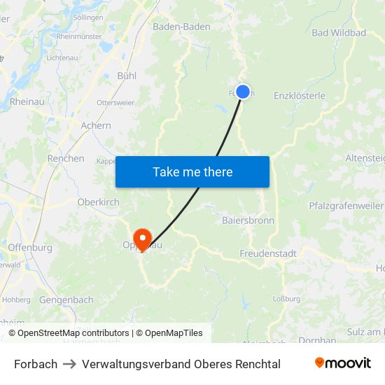 Forbach to Verwaltungsverband Oberes Renchtal map